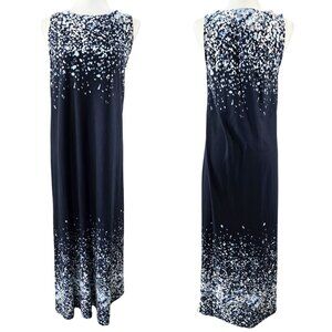 J. Jill Pure Jill Modal Blend Blue Spotted Sleeveless Midi Dress Beachy Boho